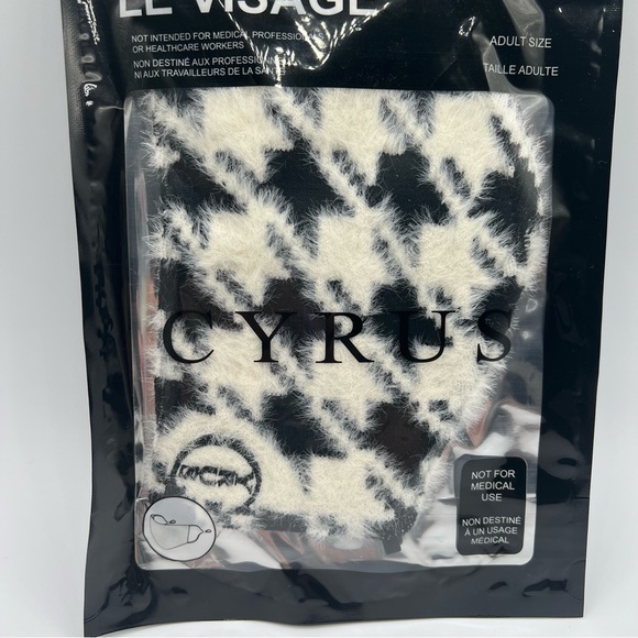 NEW Cyrus Houndstooth Checkered Fur Face Mask Adult Size w/ Nose Clip - Picture 2 of 5